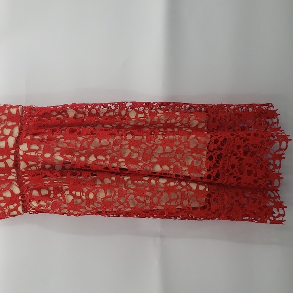 Laffaire | Red Lace Strappy Midi lace dress - nude underlay - Medium - Picture 3 of 14